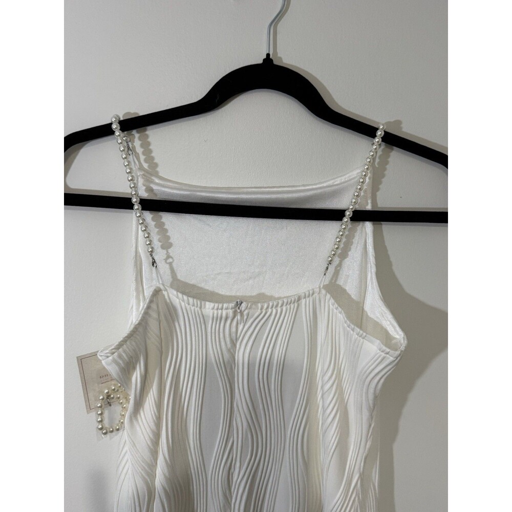 RIHOAS White Pearl Strap Wavy Long Bodycon Dress Straight Neck Sleeveless Size M - Picture 10 of 11